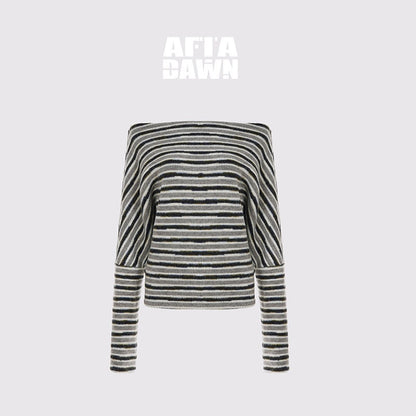AFTADAWN_Fluffy_Colorblock_Striped_Off_Shoulder_Waist_Cinch_Women&