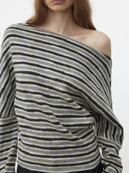 AFTADAWN Fluffy Colorblock Striped Off Shoulder Waist Cinch Women&