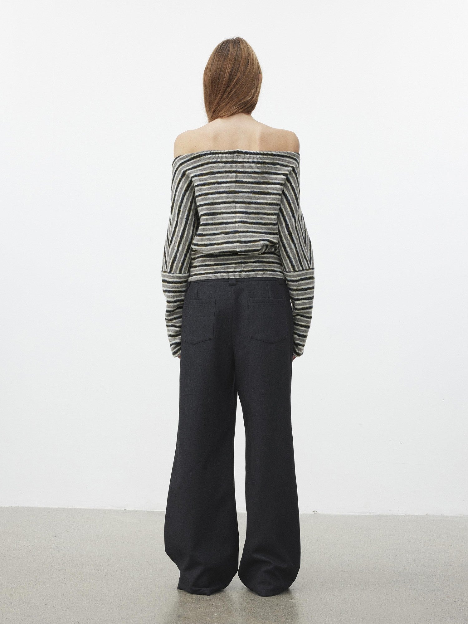 AFTADAWN Fluffy Colorblock Striped Off Shoulder Waist Cinch Women&