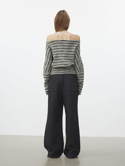 AFTADAWN Fluffy Colorblock Striped Off Shoulder Waist Cinch Women&