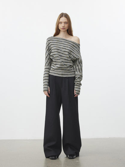 AFTADAWN Fluffy Colorblock Striped Off Shoulder Waist Cinch Women&