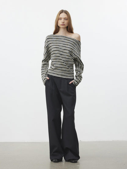 AFTADAWN Fluffy Colorblock Striped Off Shoulder Waist Cinch Women&