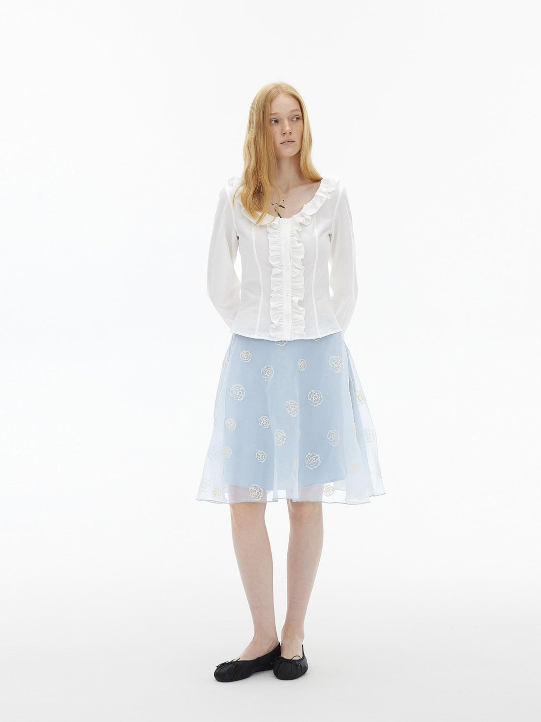AFTADAWN French Ruffled V-neck Waist Cinch Lyocell Women&