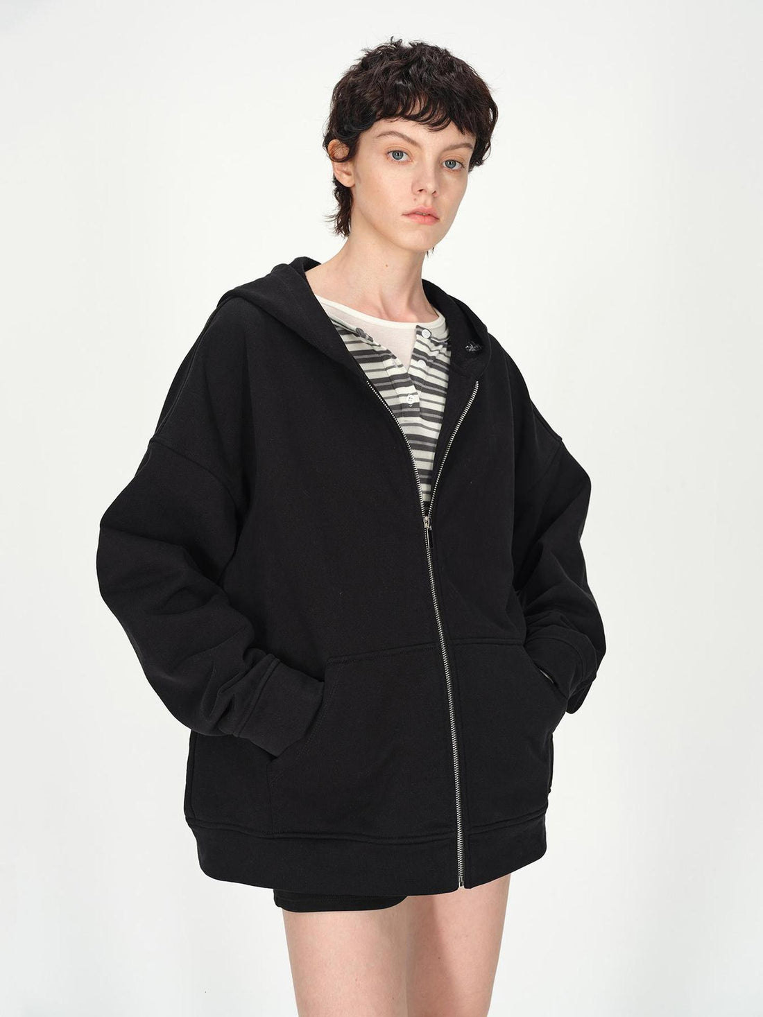 AFTADAWN Full Cotton Hooded Pullover Fleece Loose Fit Casual Zip Up Pocket Sweatshirt