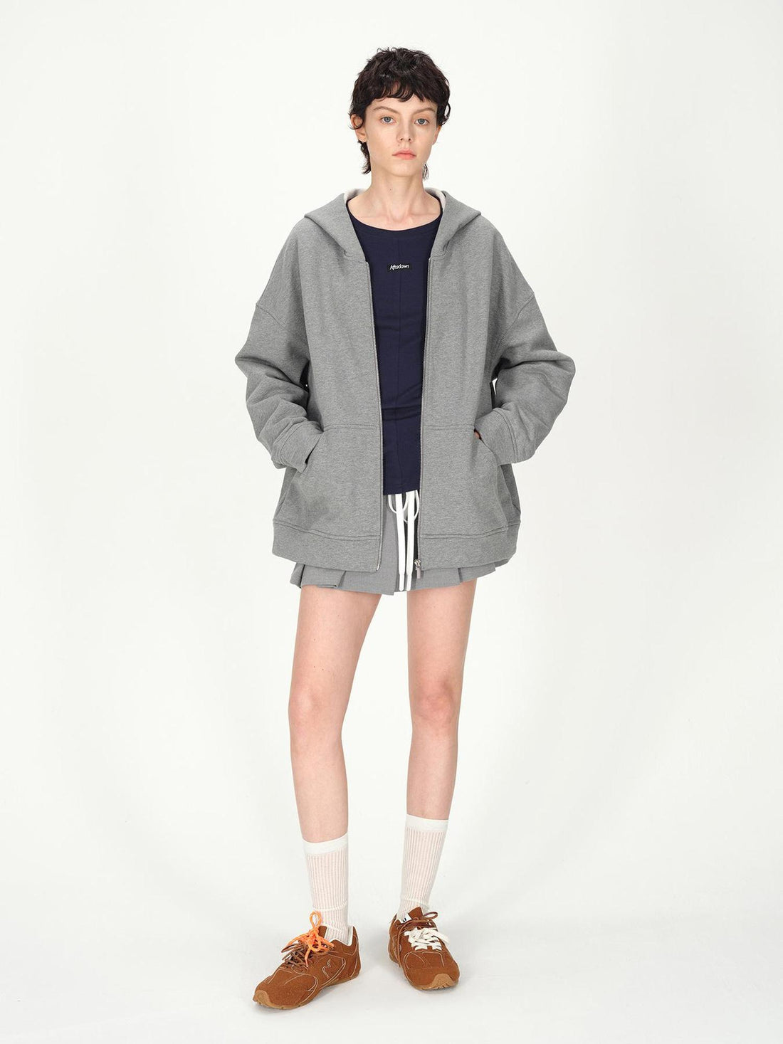 AFTADAWN Full Cotton Hooded Pullover Fleece Loose Fit Casual Zip Up Pocket Sweatshirt