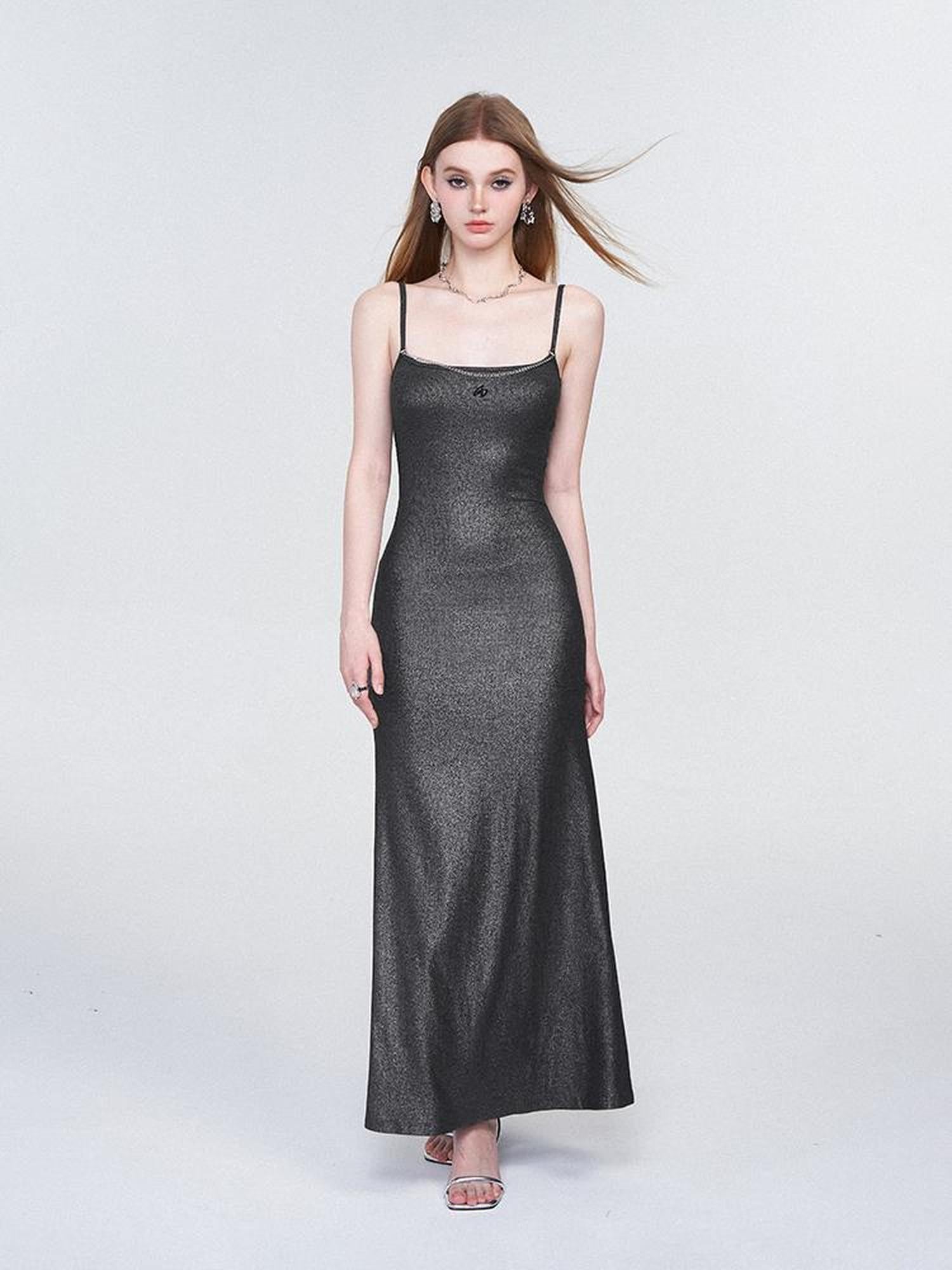AFTADAWN Galaxy Trail Metallic Slit Maxi Dress