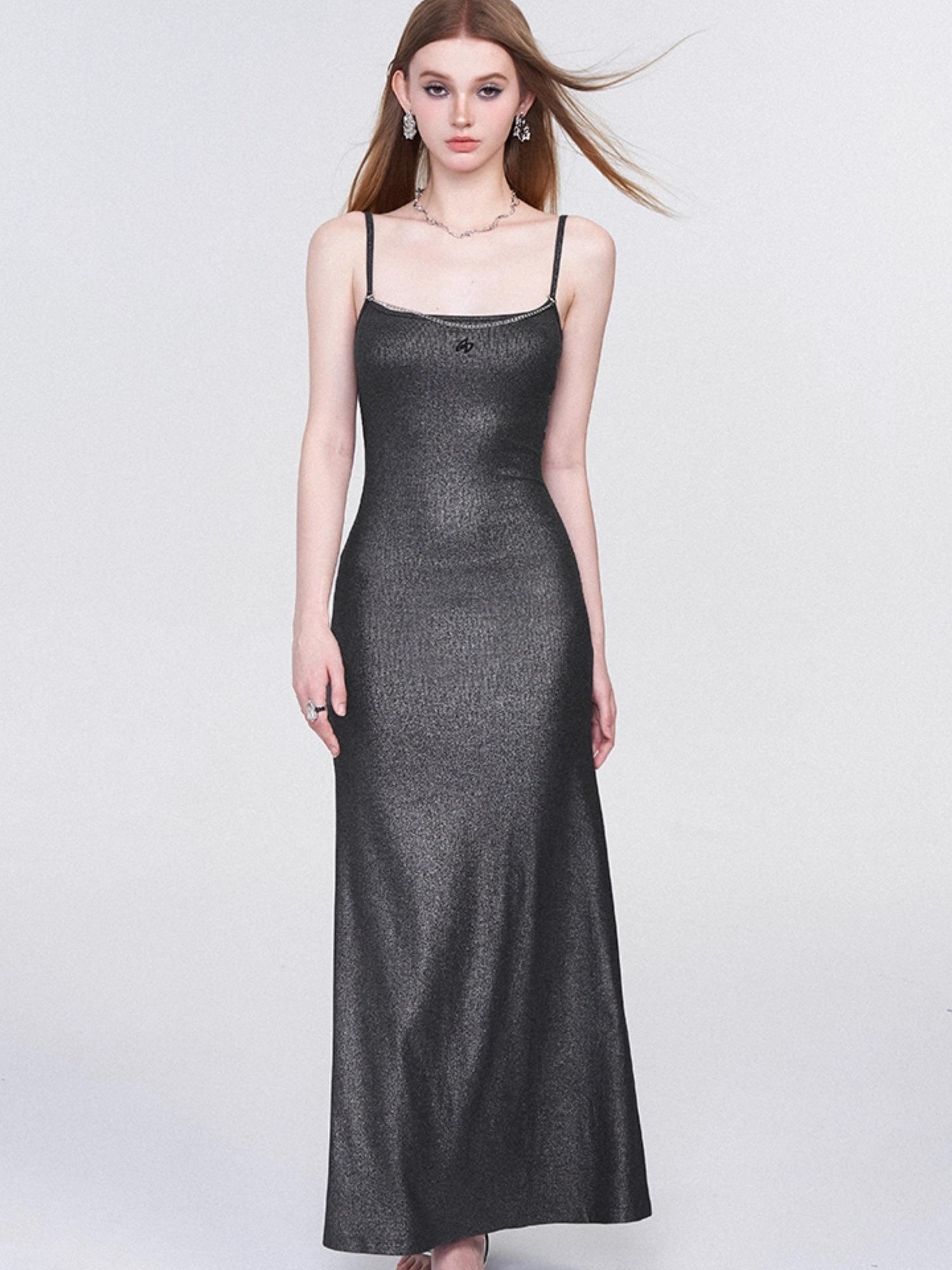 AFTADAWN Galaxy Trail Metallic Slit Maxi Dress