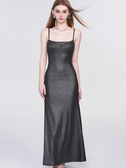 AFTADAWN Galaxy Trail Metallic Slit Maxi Dress