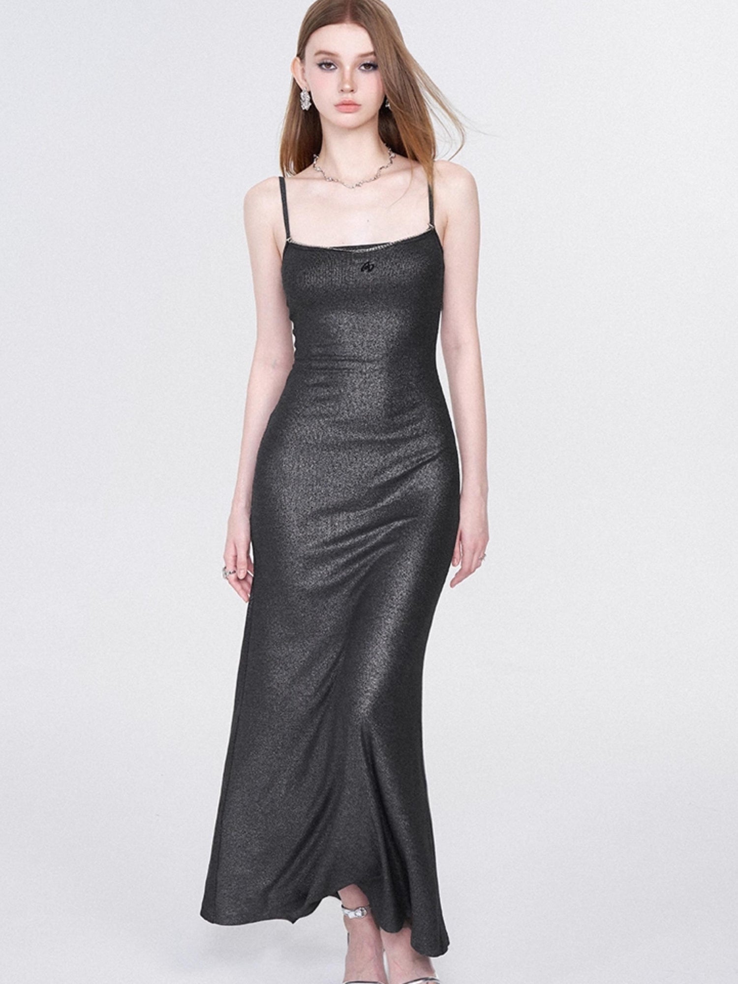 AFTADAWN Galaxy Trail Metallic Slit Maxi Dress