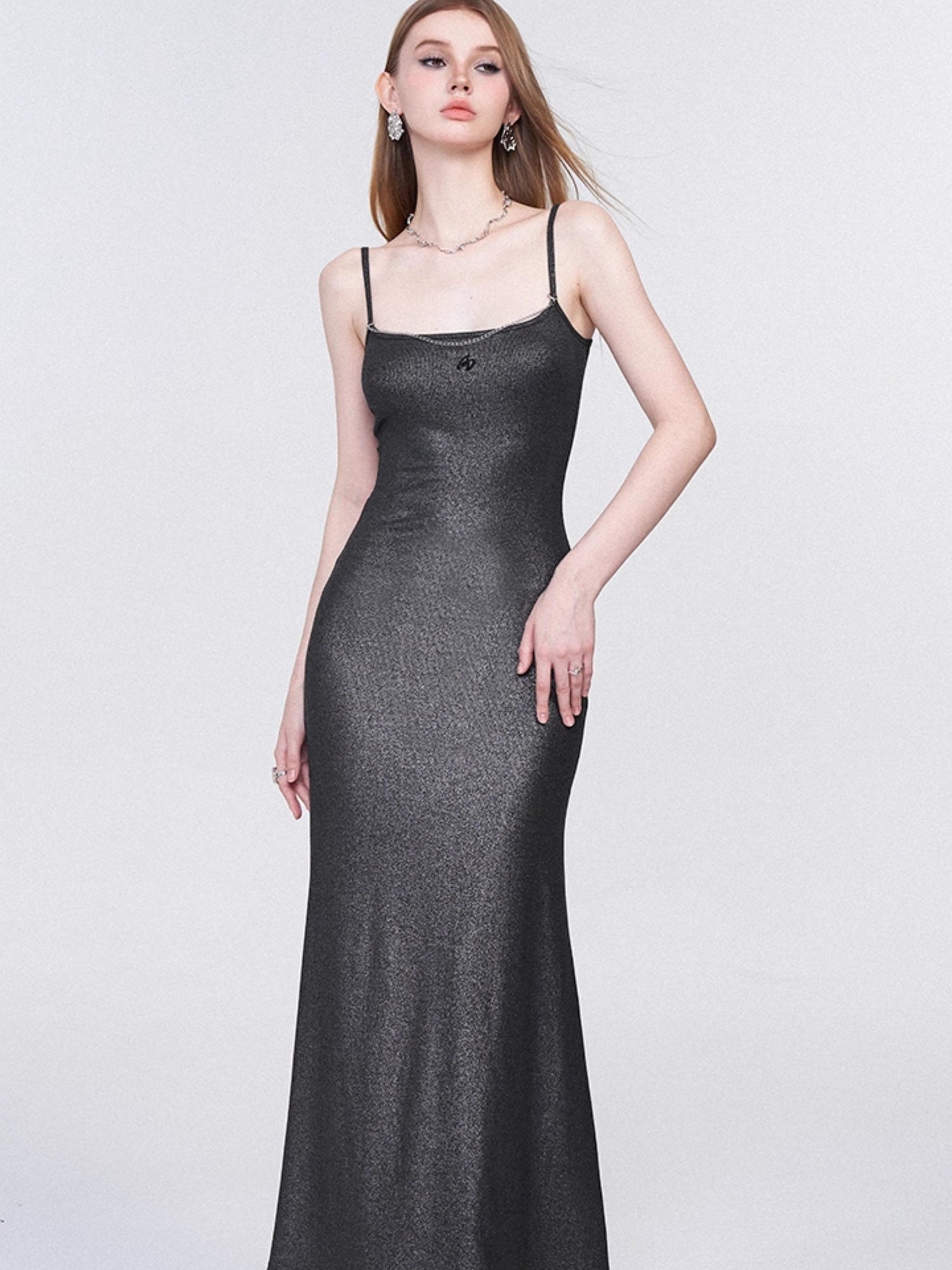 AFTADAWN Galaxy Trail Metallic Slit Maxi Dress