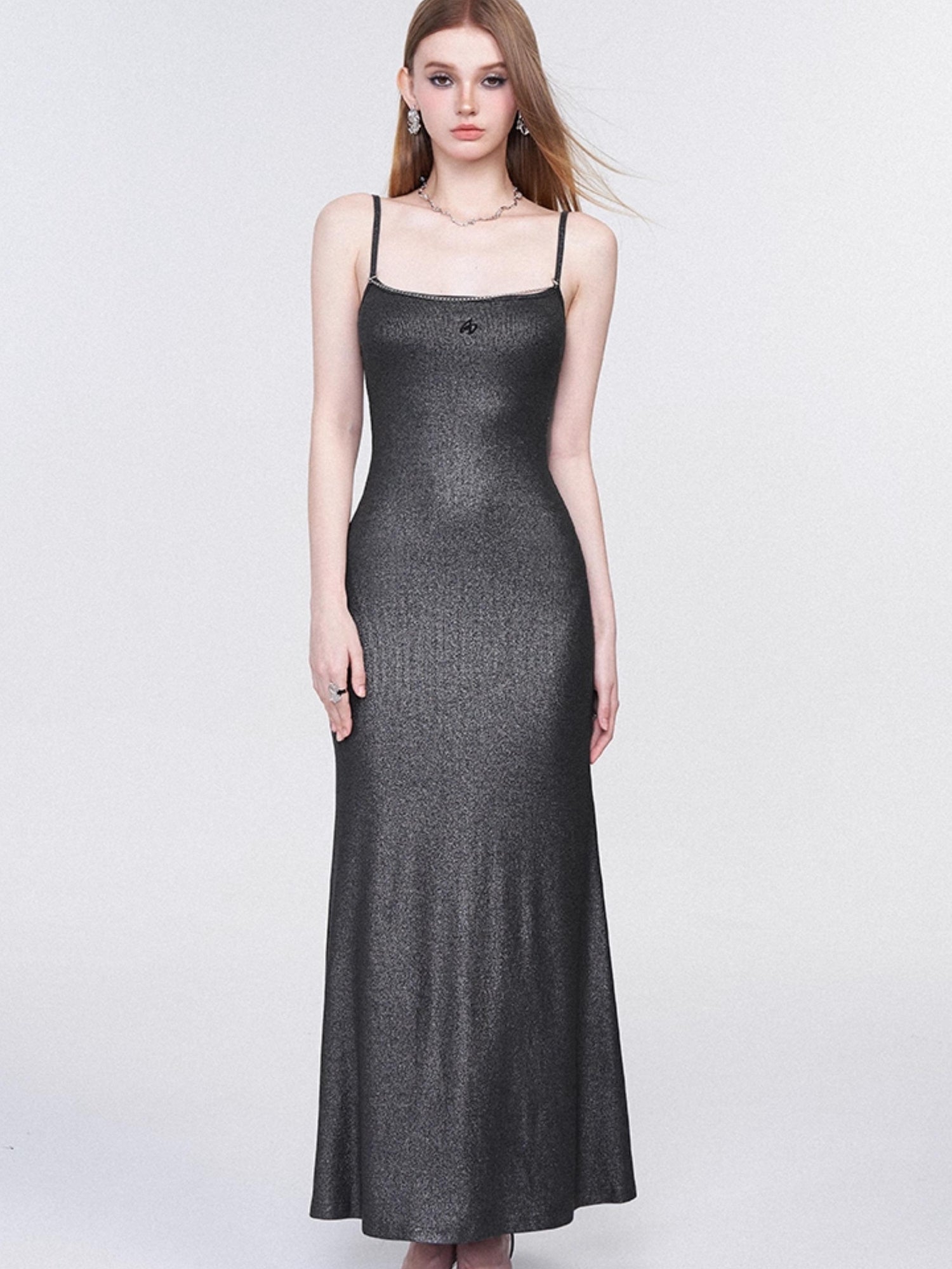 AFTADAWN Galaxy Trail Metallic Slit Maxi Dress