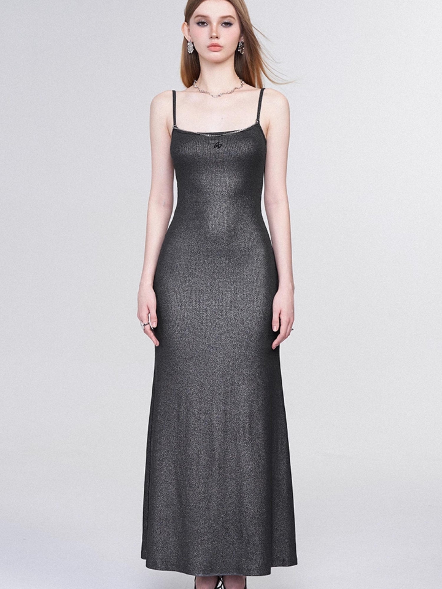 AFTADAWN Galaxy Trail Metallic Slit Maxi Dress