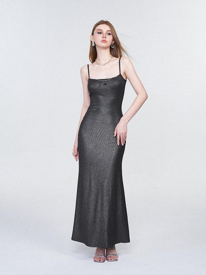 AFTADAWN Galaxy Trail Metallic Slit Maxi Dress