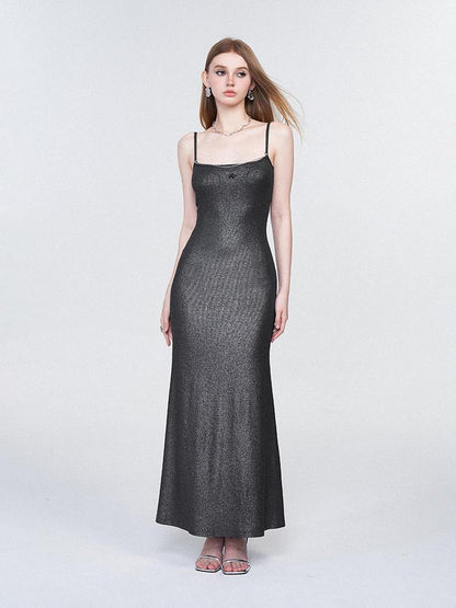 AFTADAWN Galaxy Trail Metallic Slit Maxi Dress
