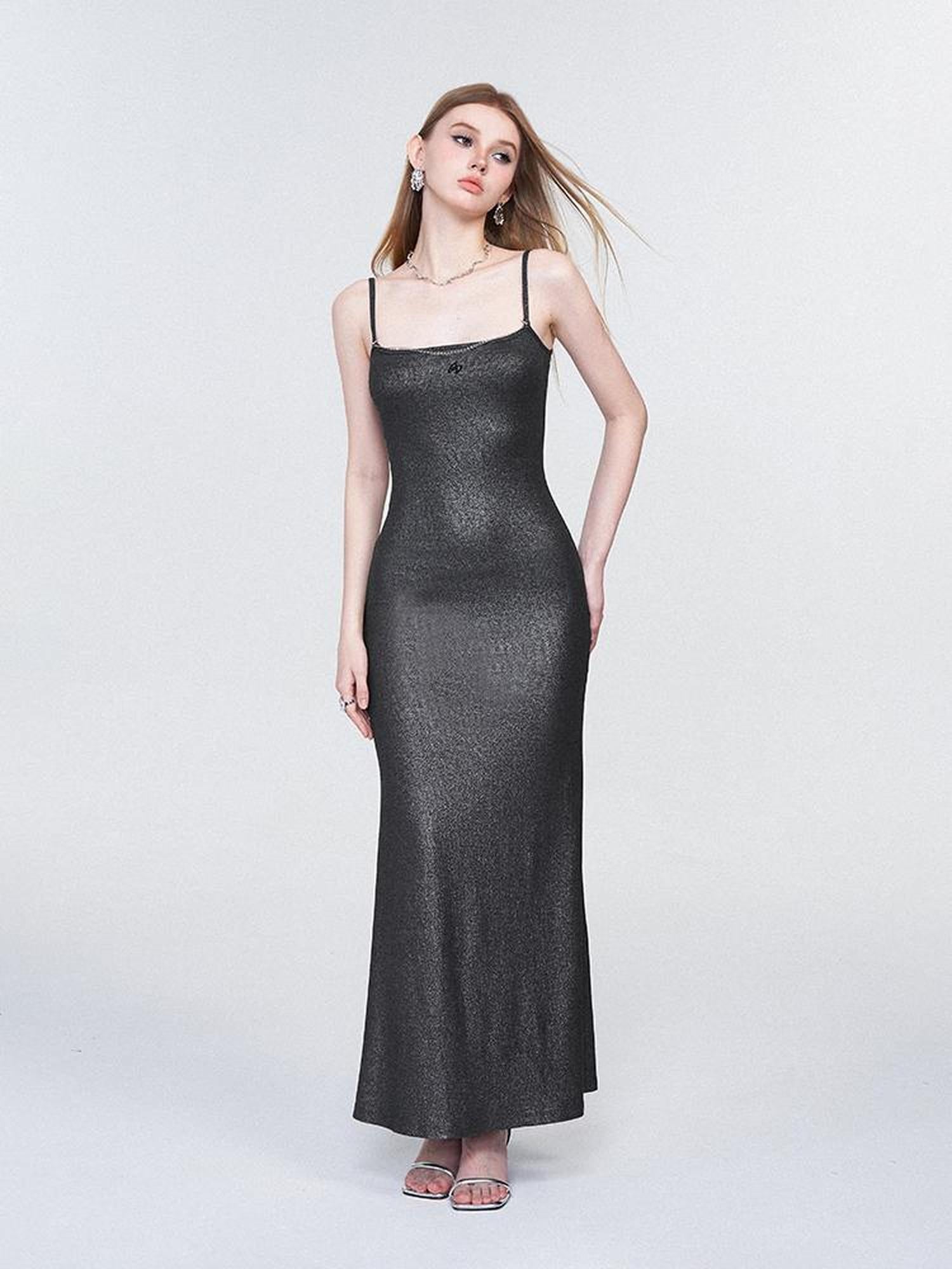 AFTADAWN Galaxy Trail Metallic Slit Maxi Dress