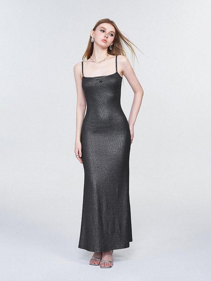 AFTADAWN Galaxy Trail Metallic Slit Maxi Dress