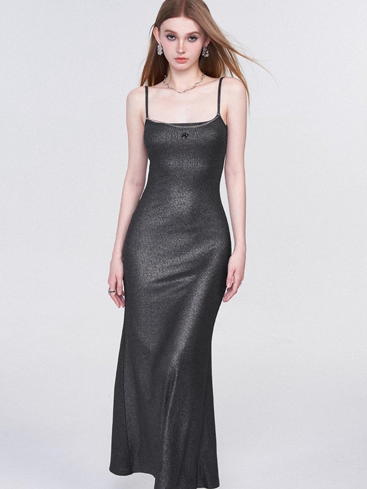 AFTADAWN Galaxy Trail Metallic Slit Maxi Dress