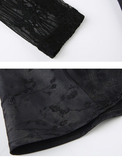 AFTADAWN Gilded Satin Lace Herringbone Long Sleeve Women&