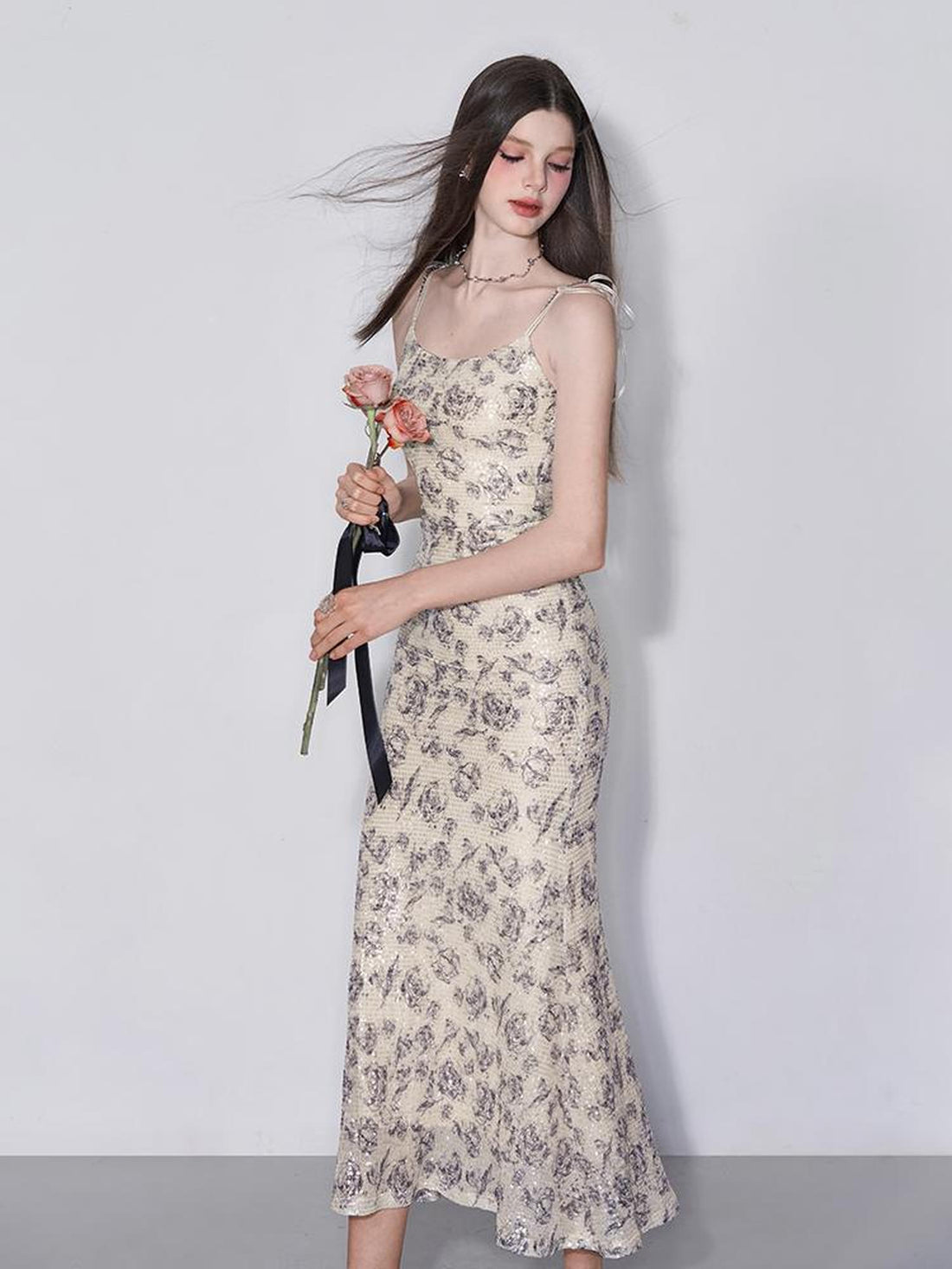 AFTADAWN Glimmering Sequin Slinky Bodycon Slip Dress V-neck