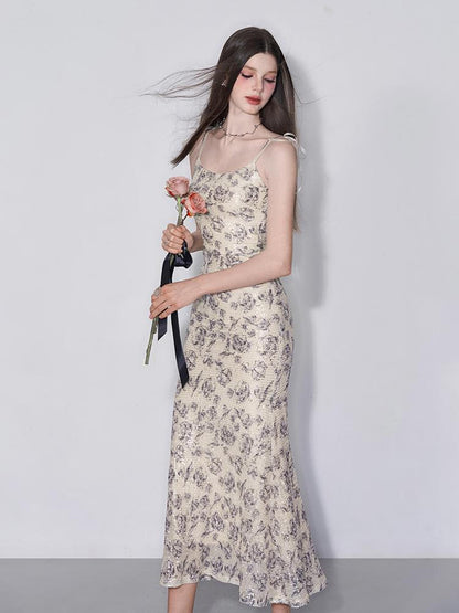 AFTADAWN Glimmering Sequin Slinky Bodycon Slip Dress V-neck