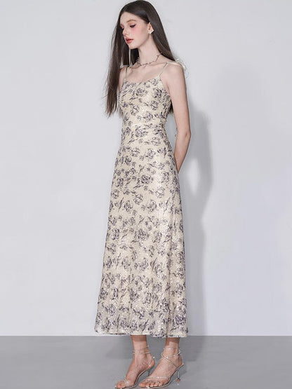 AFTADAWN Glimmering Sequin Slinky Bodycon Slip Dress V-neck