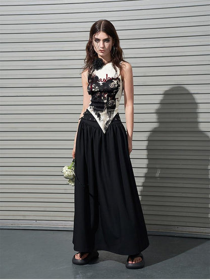 AFTADAWN Gothic Double Waist Belt Pleated High Waist Women&