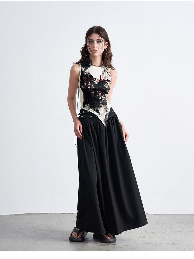 AFTADAWN Gothic Double Waist Belt Pleated High Waist Women&