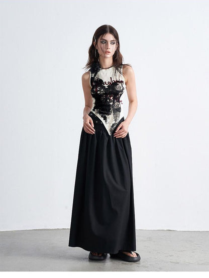 AFTADAWN Gothic Double Waist Belt Pleated High Waist Women&