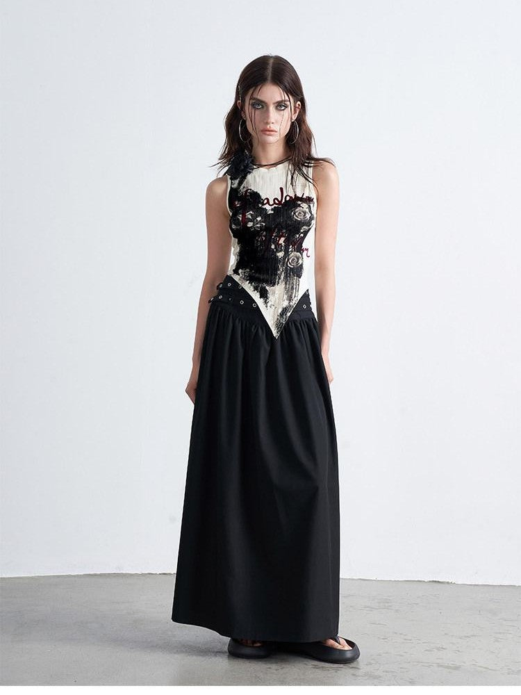 AFTADAWN Gothic Double Waist Belt Pleated High Waist Women&