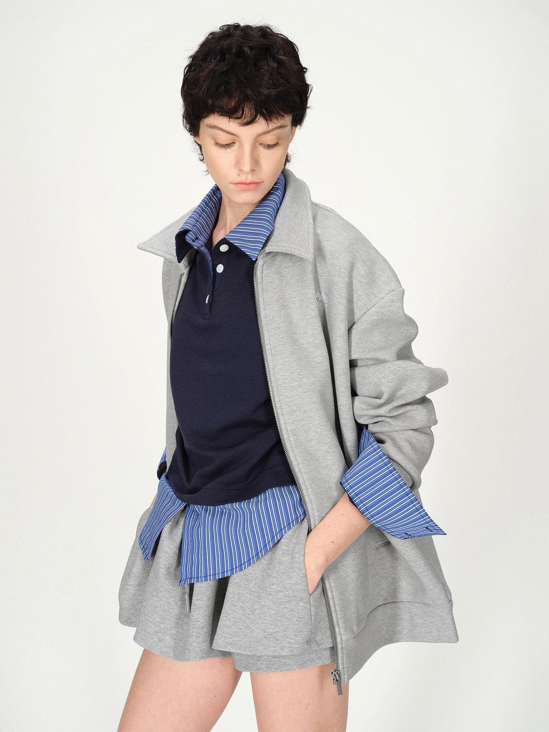 AFTADAWN Gray Air Layer Zip Polo Tulip Skirt Women&