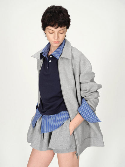 AFTADAWN Gray Air Layer Zip Polo Tulip Skirt Women&