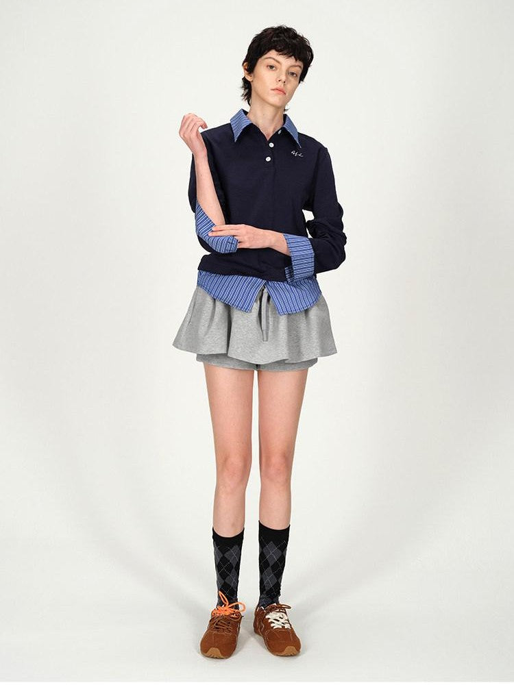 AFTADAWN Gray Air Layer Zip Polo Tulip Skirt Women&