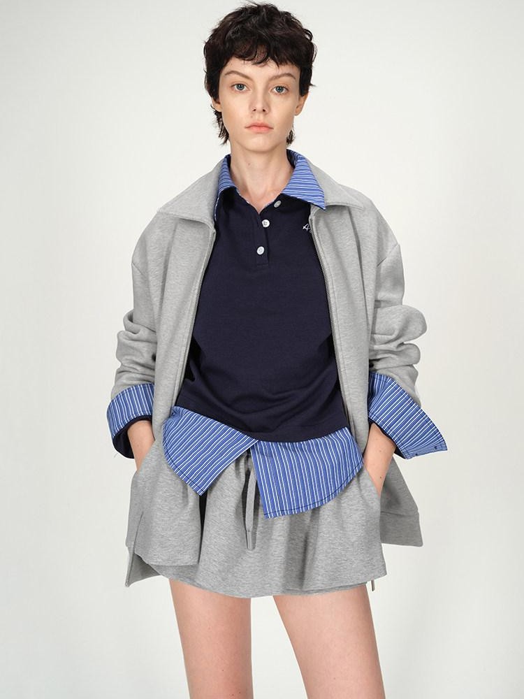 AFTADAWN Gray Air Layer Zip Polo Tulip Skirt Women&