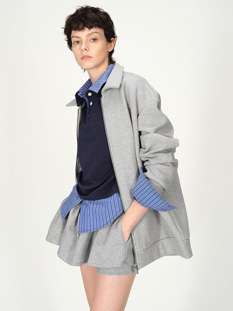 AFTADAWN Gray Air Layer Zip Polo Tulip Skirt Women&