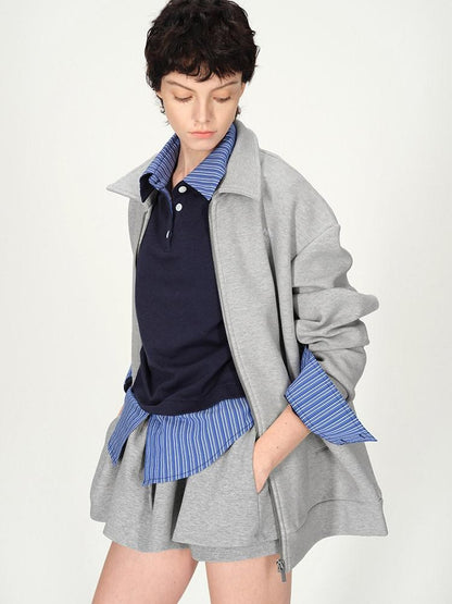AFTADAWN Gray Air Layer Zip Polo Tulip Skirt Women&