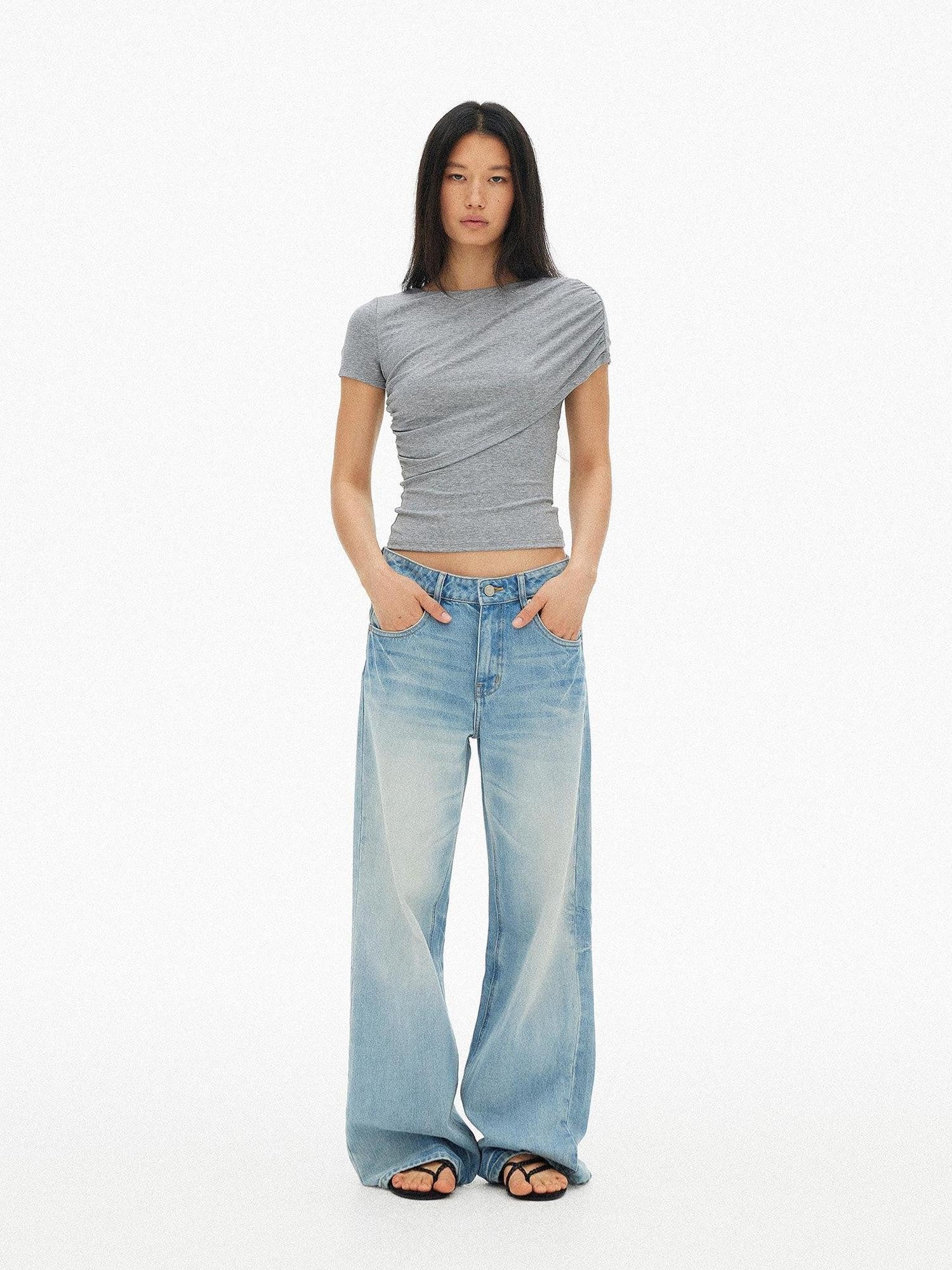 AFTADAWN Gray Asymmetric Ruched Slim Women&