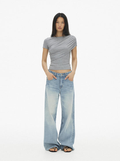 AFTADAWN Gray Asymmetric Ruched Slim Women&