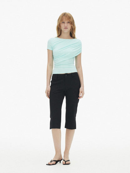 AFTADAWN Gray Asymmetric Ruched Slim Women&