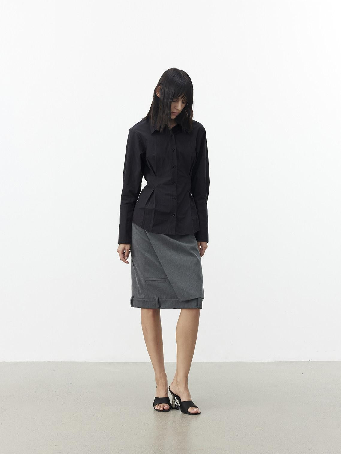 AFTADAWN Gray Asymmetric Side Slit Tailored Women&