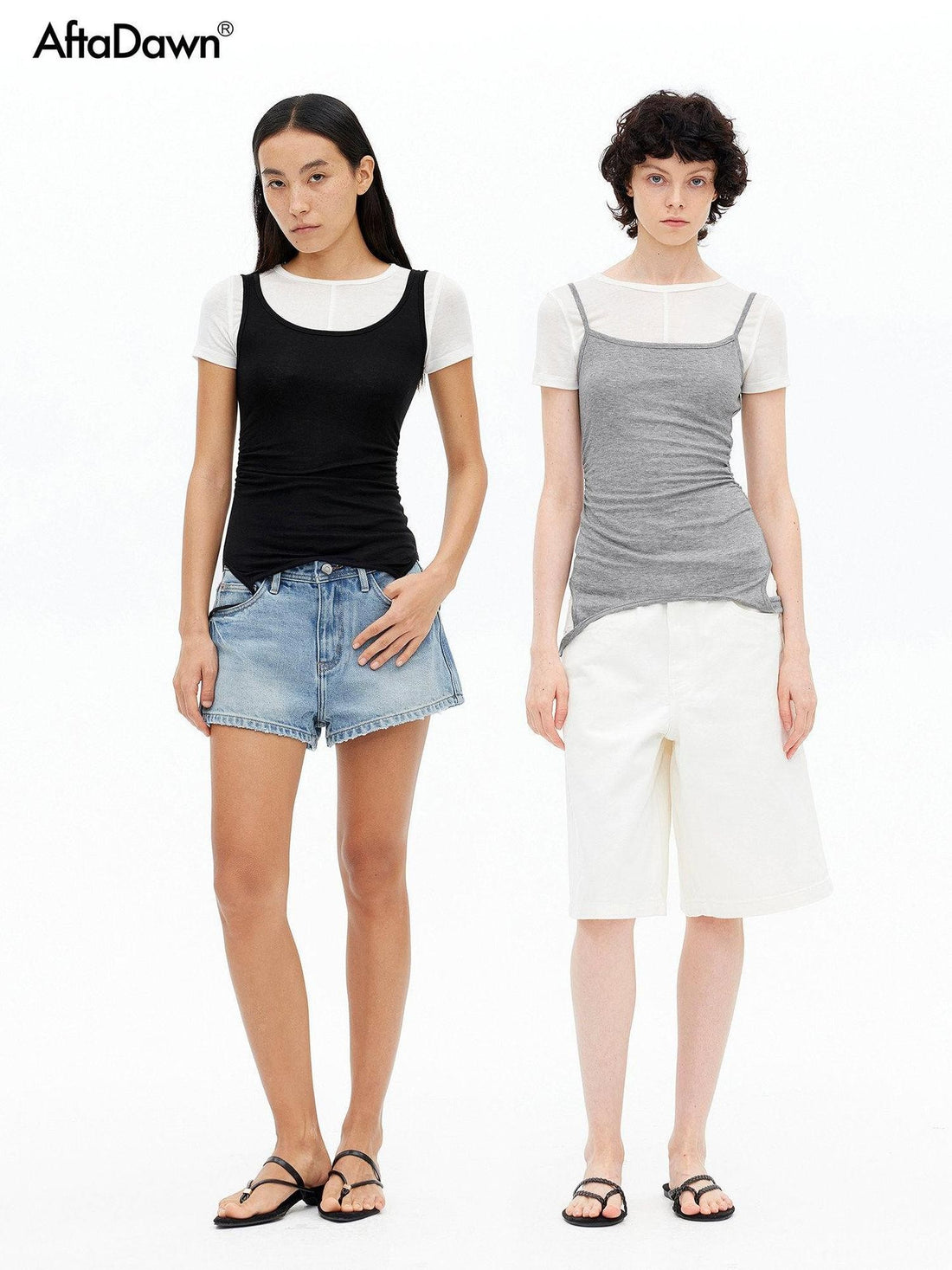 AFTADAWN Gray Black Colorblock 2 In 1 U Neck Women&