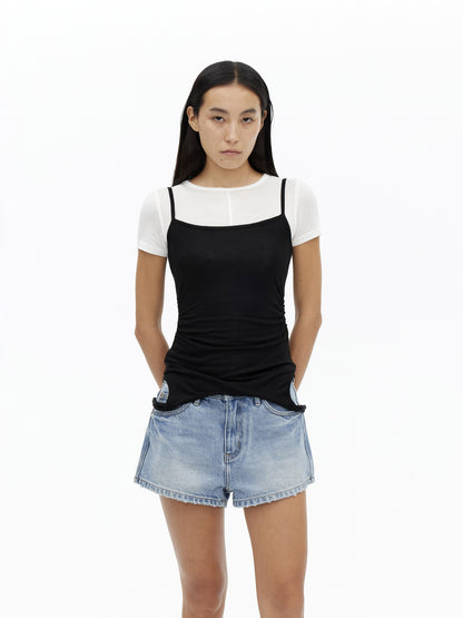 AFTADAWN Gray Black Colorblock 2 In 1 U Neck Women&