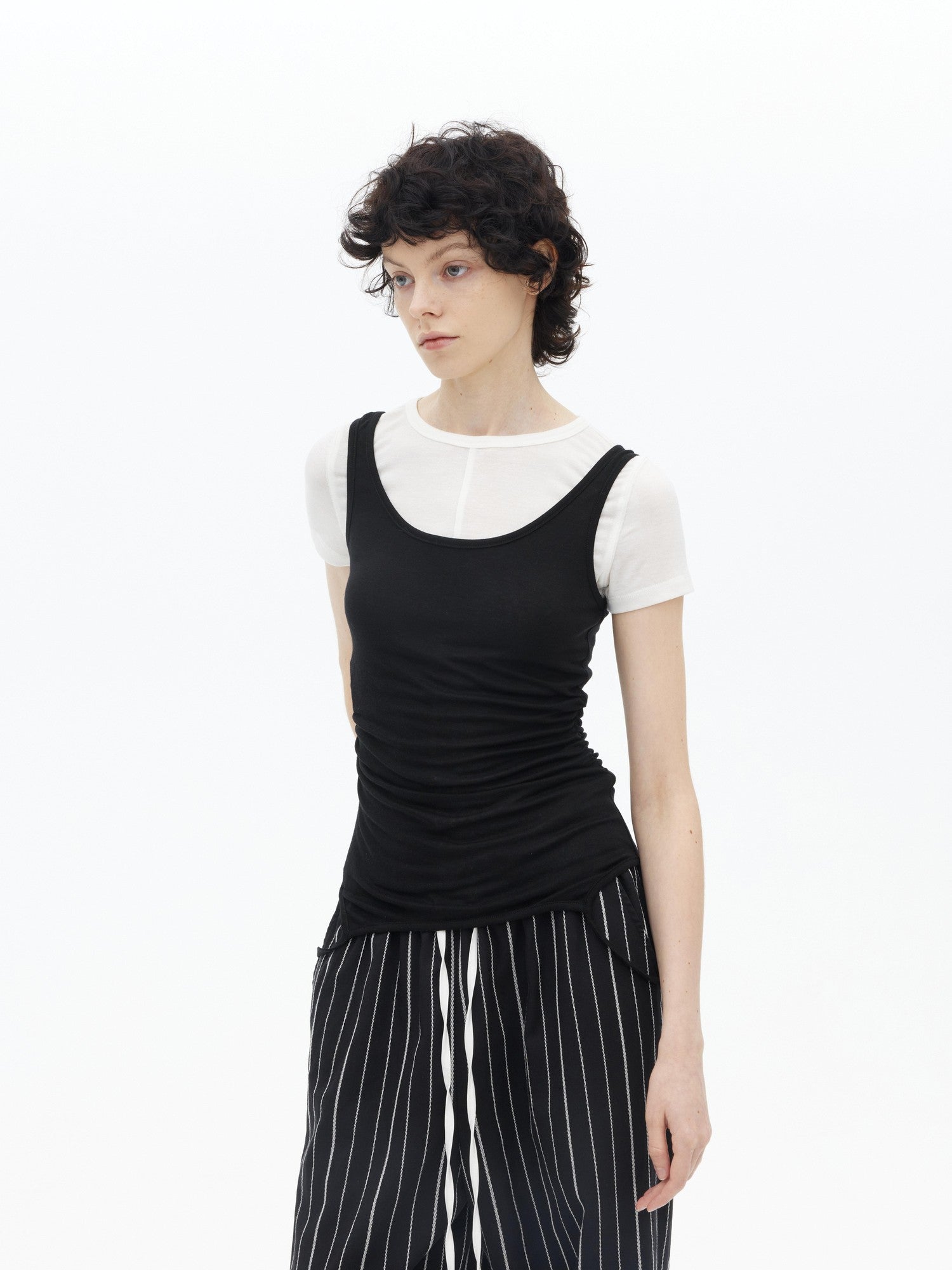 AFTADAWN Gray Black Colorblock 2 In 1 U Neck Women&