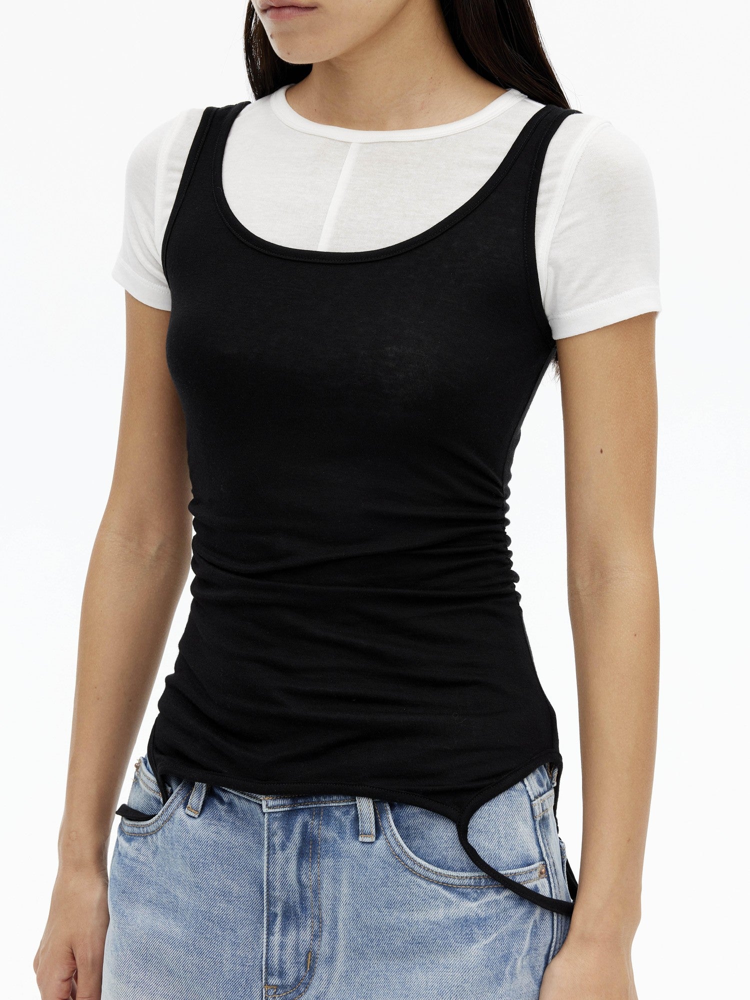 AFTADAWN Gray Black Colorblock 2 In 1 U Neck Women&