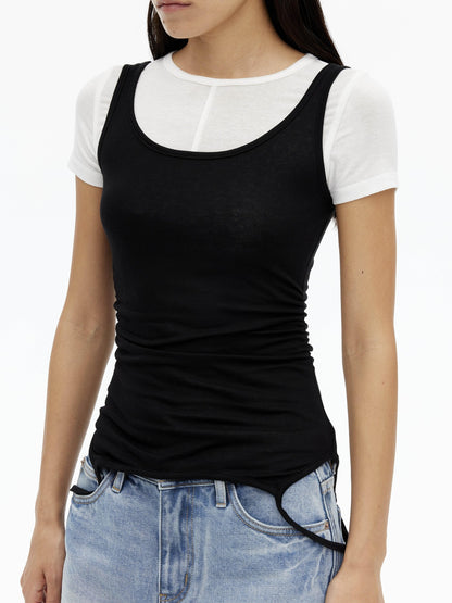 AFTADAWN Gray Black Colorblock 2 In 1 U Neck Women&