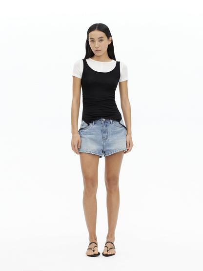 AFTADAWN Gray Black Colorblock 2 In 1 U Neck Women&