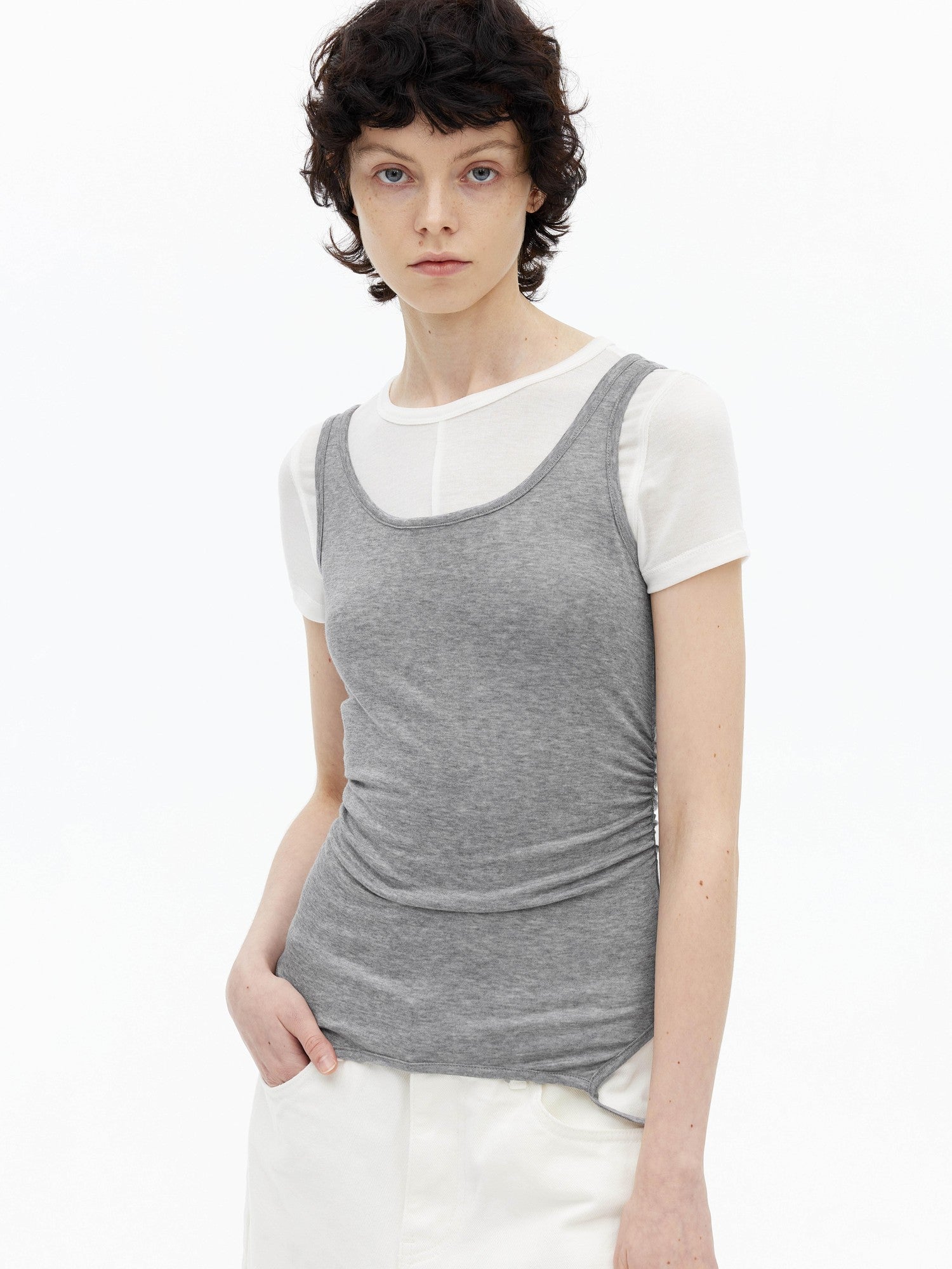 AFTADAWN Gray Black Colorblock 2 In 1 U Neck Women&