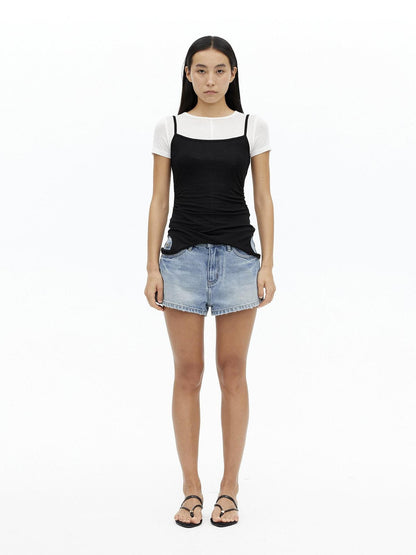 AFTADAWN Gray Black Colorblock 2 In 1 U Neck Women&