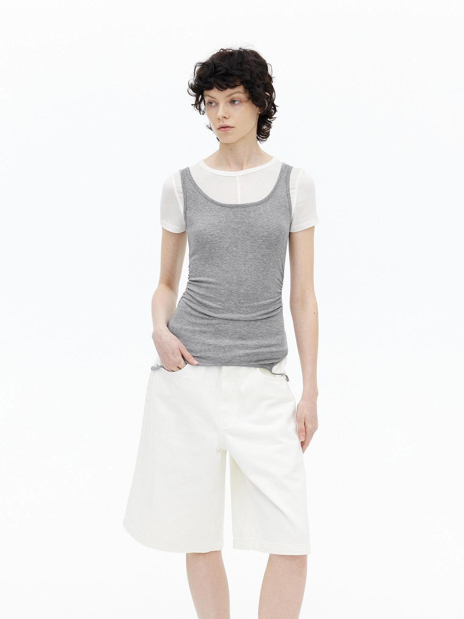 AFTADAWN Gray Black Colorblock 2 In 1 U Neck Women&