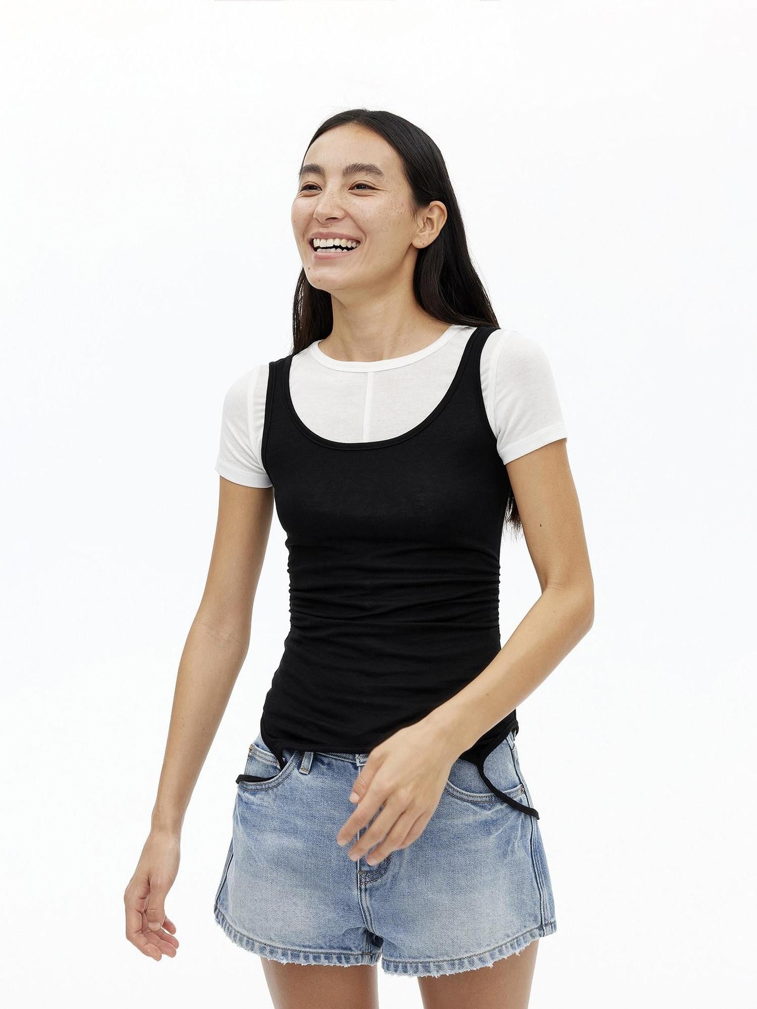 AFTADAWN Gray Black Colorblock 2 In 1 U Neck Women&