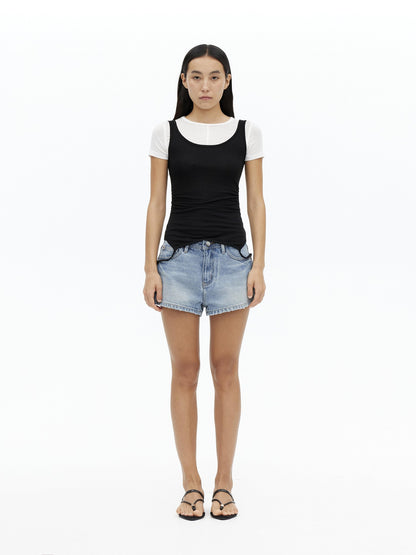 AFTADAWN Gray Black Colorblock 2 In 1 U Neck Women&